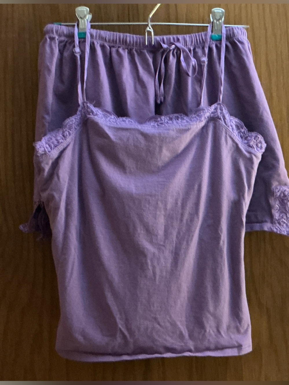 Womens sleepwear: Lavender Lace-Trim Camisole Top and shorts